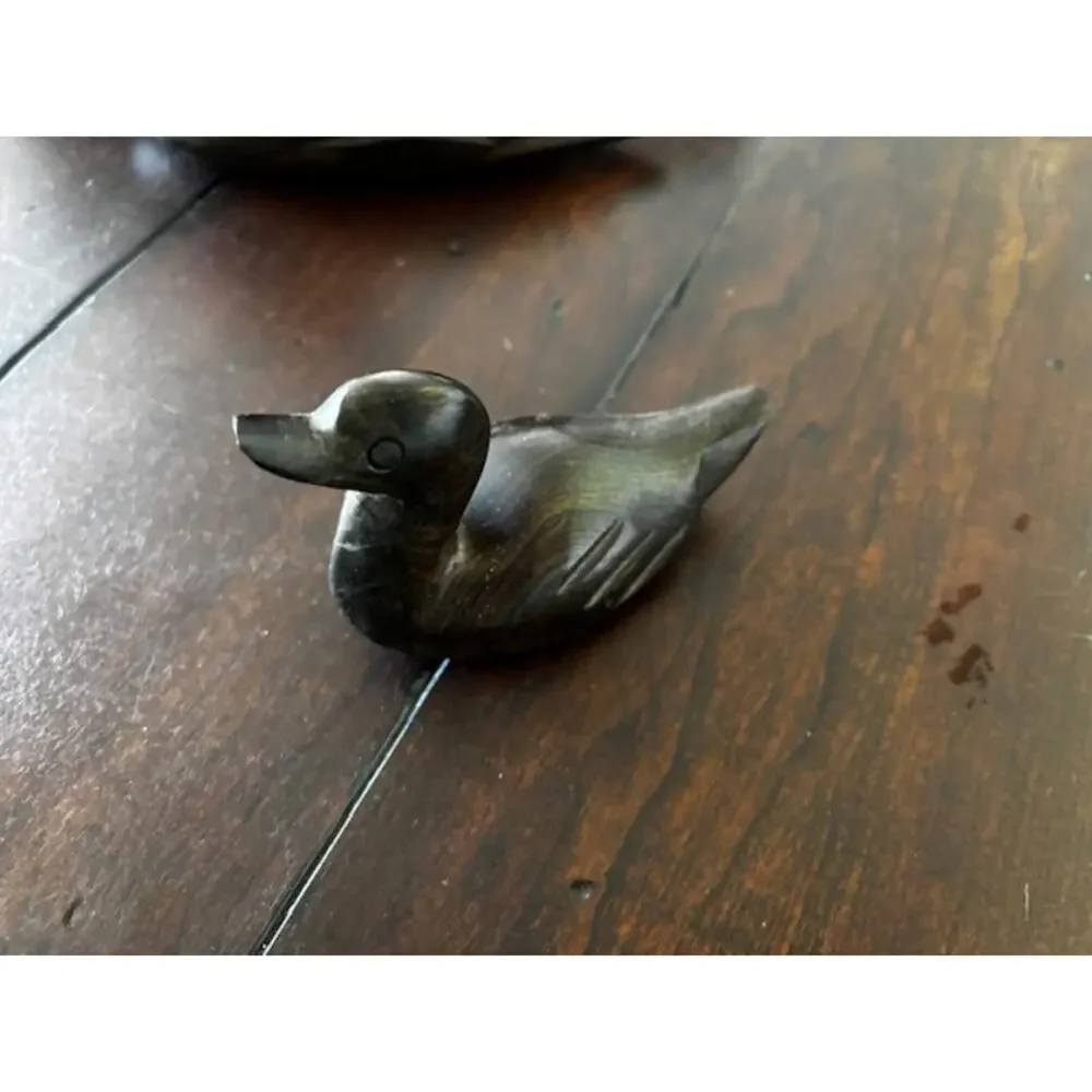 Vintage Heavy Carved Ironwood Duck Family Set of 3 Solid Wood Rustic‎ Decor